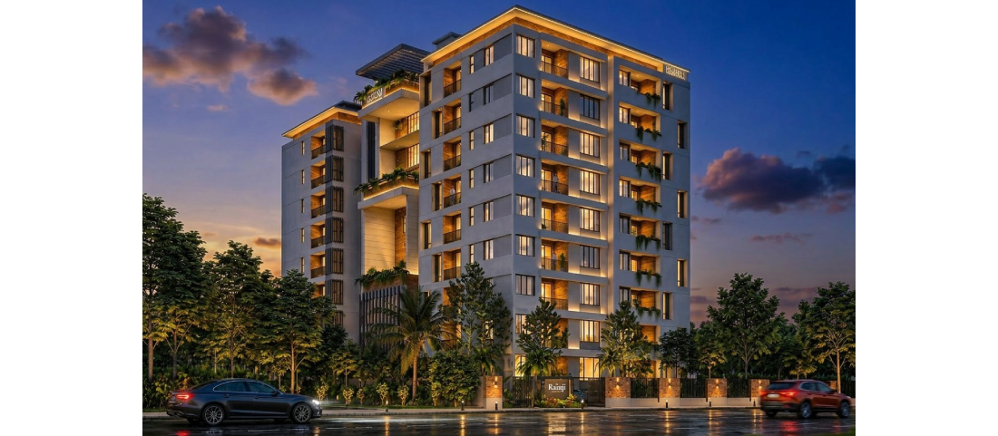 Night view of Rohini Ramji Residence Flats located in Worayiur Trichy