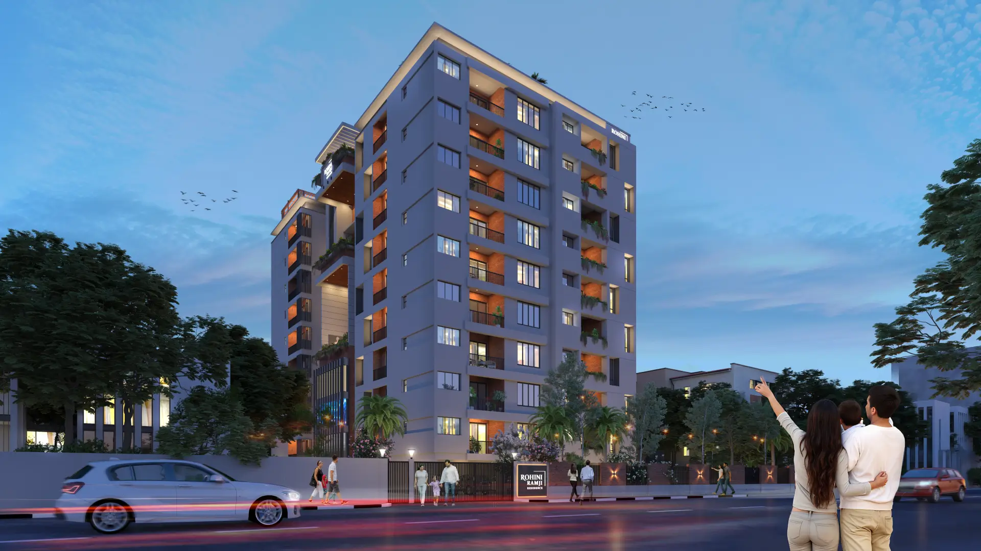 Night view of Rohini Ramji Residence Flats located in Worayiur Trichy