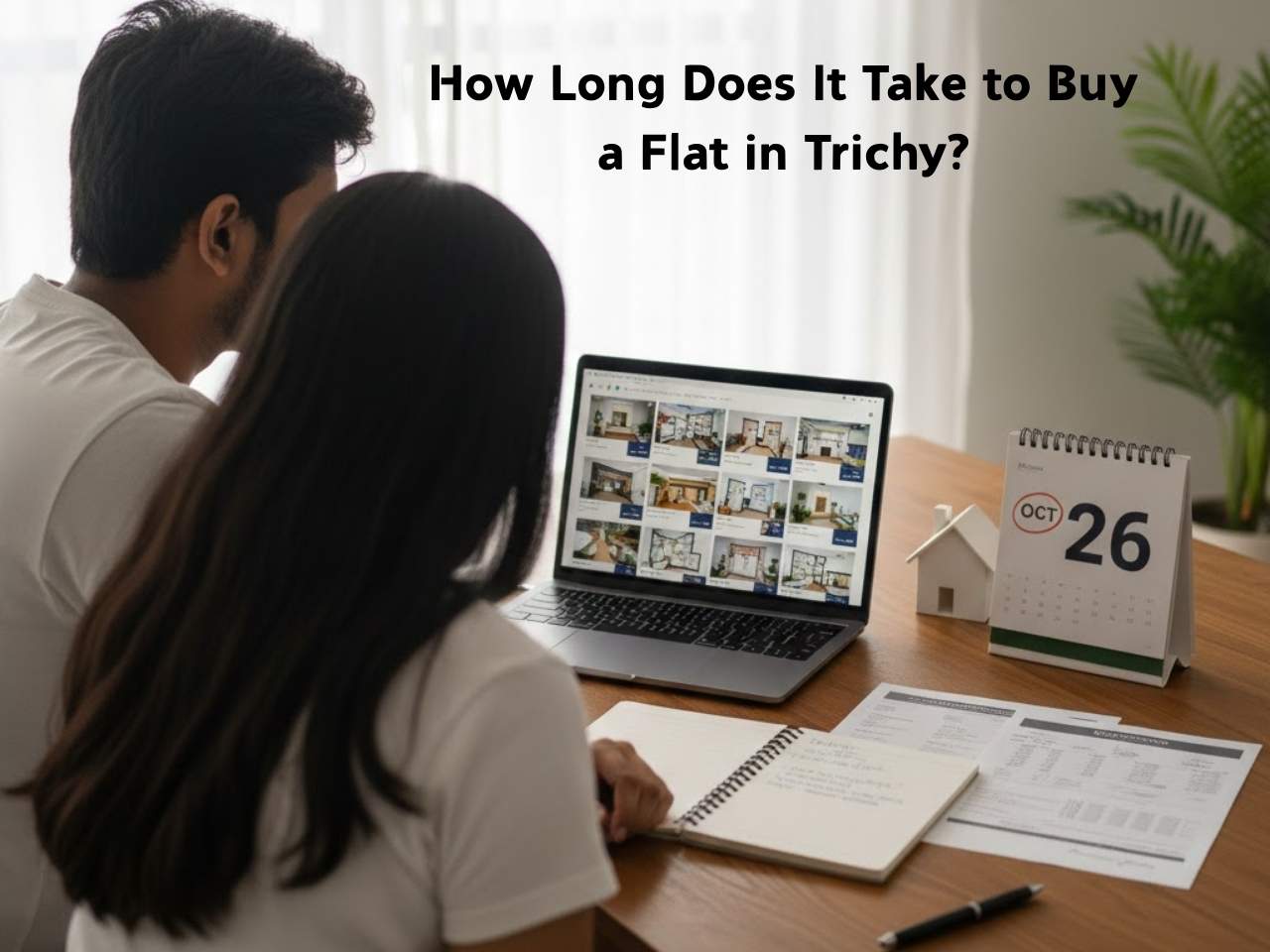 Couple reviewing apartment options in Trichy while planning their home buying timeline.