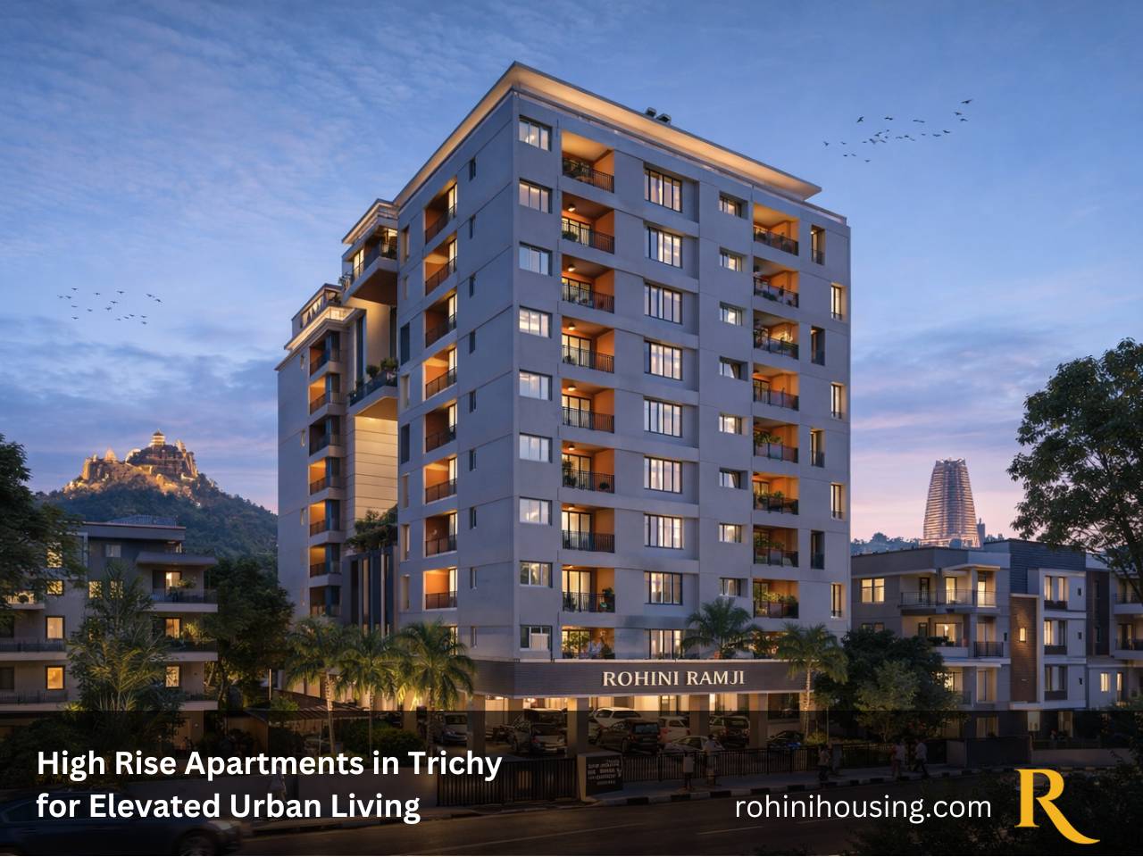 An image showing High rise apartments in Trichy by Rohini Housing for elevated city living