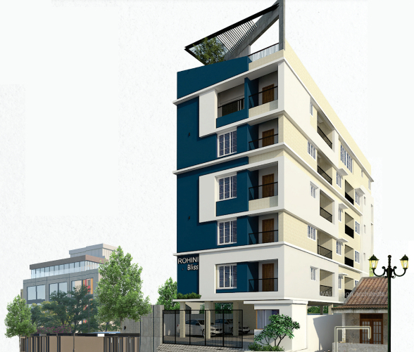 Front elevation of Rohini colours flats in Anna nagar Trichy